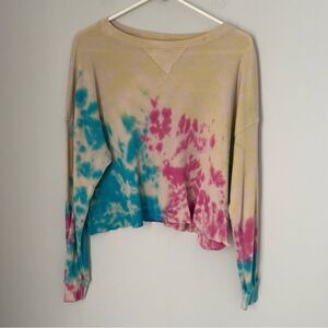 Love Vintage Women’s Crew Neck Long Sleeve Tie Dye Waffle Knit Crop Top